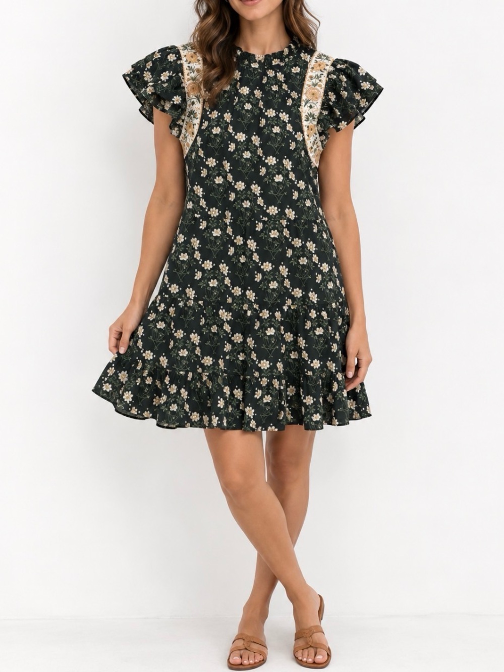 Sea New York Black Floral Tiered Dress with Cream Accents Size S   V3